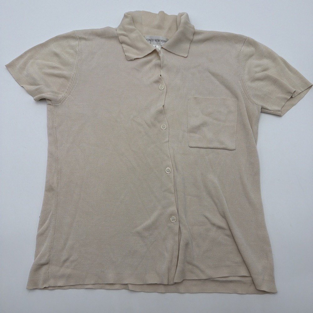 Vintage Jones New York Beige Women's Size Small Button Up 100% Silk Dry Clean